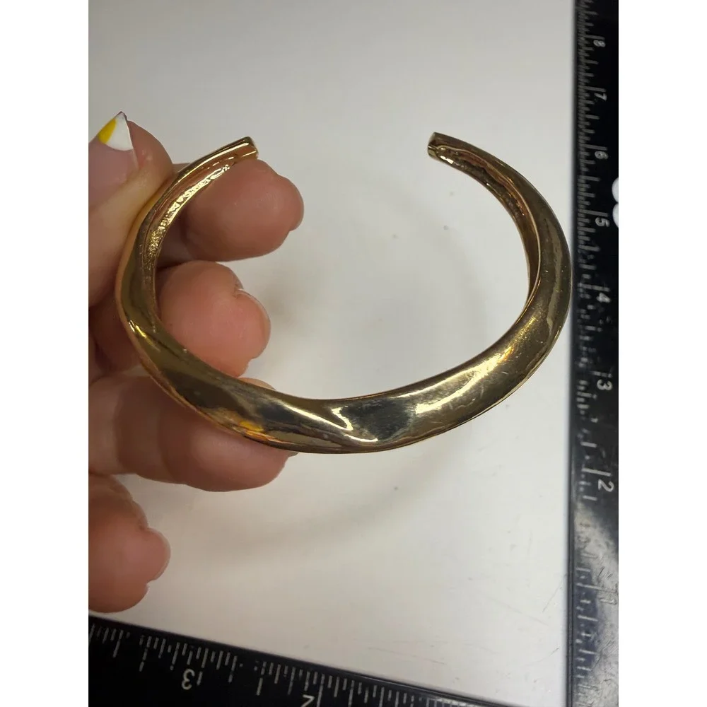 Gold Tone Twisted Chunky Cuff Bracelet Bold Statement Jewelry